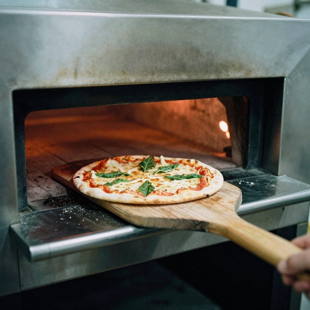 Pizza vytahovaná z pece